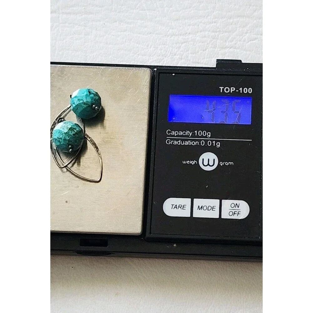 Signed SSD 925 Turquoise Bead Hook Earrings